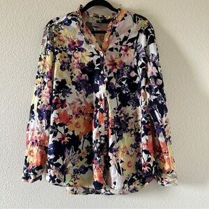 Signature Collection Women’s Floral Button Up XL Office Church Brunch Spring